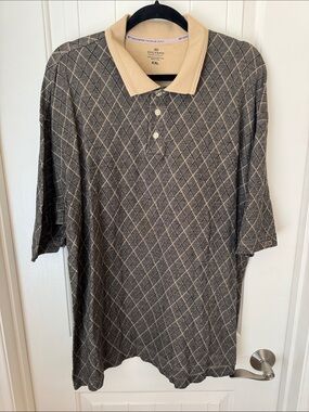Dockers Men's Premium Golf Black & Tan Argyle Polo with Tan 3 Button Collar